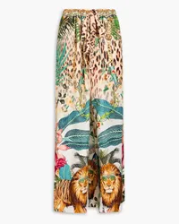 Camilla Crystal-embellished printed silk-twill wide-leg pants - Animal print Animal