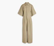 Cotton and linen-blend sateen jumpsuit - Neutral