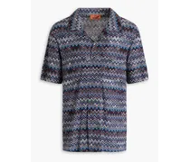 Crochet-knit cotton-blend shirt - Blue