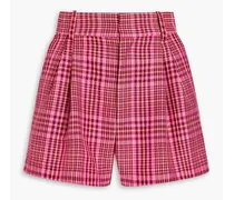 Embellished cutout checked wool-blend shorts - Pink