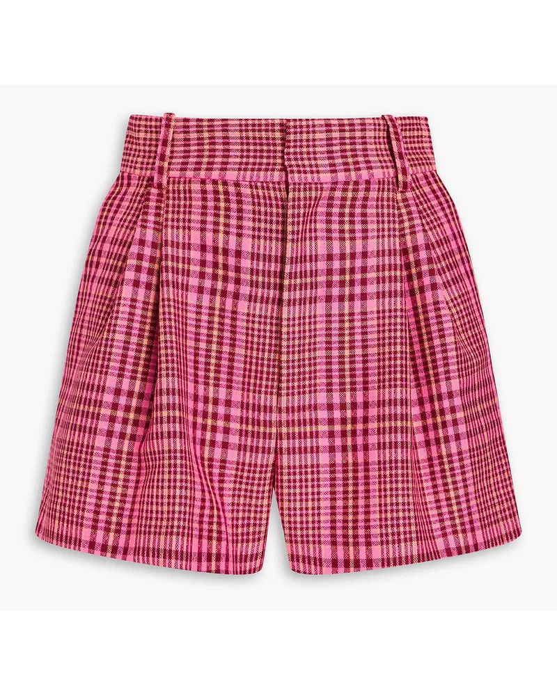Area Embellished cutout checked wool-blend shorts - Pink Pink
