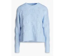 Sequin-embellished cable-knit cashmere-blend sweater - Blue