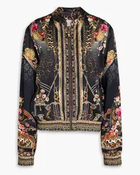 Camilla Crystal-embellished floral-print silk-satin bomber jacket - Black Black