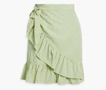 Sonny ruffled striped poplin mini wrap skirt - Yellow