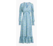 Clemente ruffled printed silk-twill midi dress - Blue