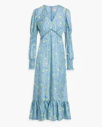 Shrimps Clemente ruffled printed silk-twill midi dress - Blue Blue