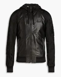 Dolce & Gabbana Satin-jacquard and leather hooded jacket - Black Black