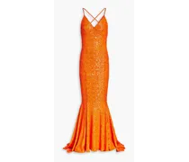 Open-back sequined jersey gown - Orange