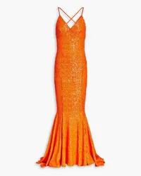 Norma Kamali Open-back sequined jersey gown - Orange Orange