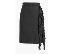 Wrap-effect fringed wool-blend felt skirt - Gray