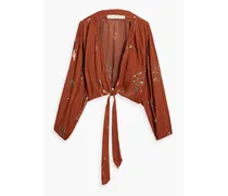 Catorito cropped printed bamboo and silk-blend top - Brown