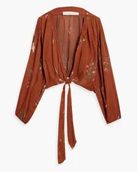 Savannah Morrow Catorito cropped printed bamboo and silk-blend top - Brown Brown