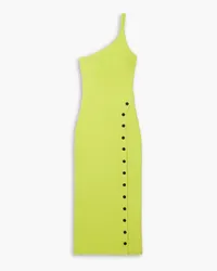 Self-Portrait One-shoulder ribbed-knit midi dress - Green Green