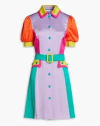 Moschino Color-block pleated satin-crepe shirt dress - Purple Purple