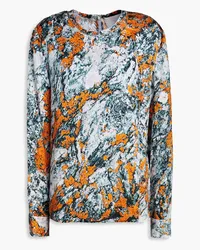 3.1 phillip lim Printed hammered silk-satin top - Orange Orange