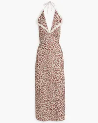 RIXO Sabrina floral-print cotton and linen-blend halterneck midi dress - Brown Brown