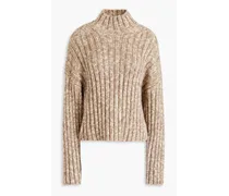 Netty mélange ribbed-knit turtleneck sweater - Neutral