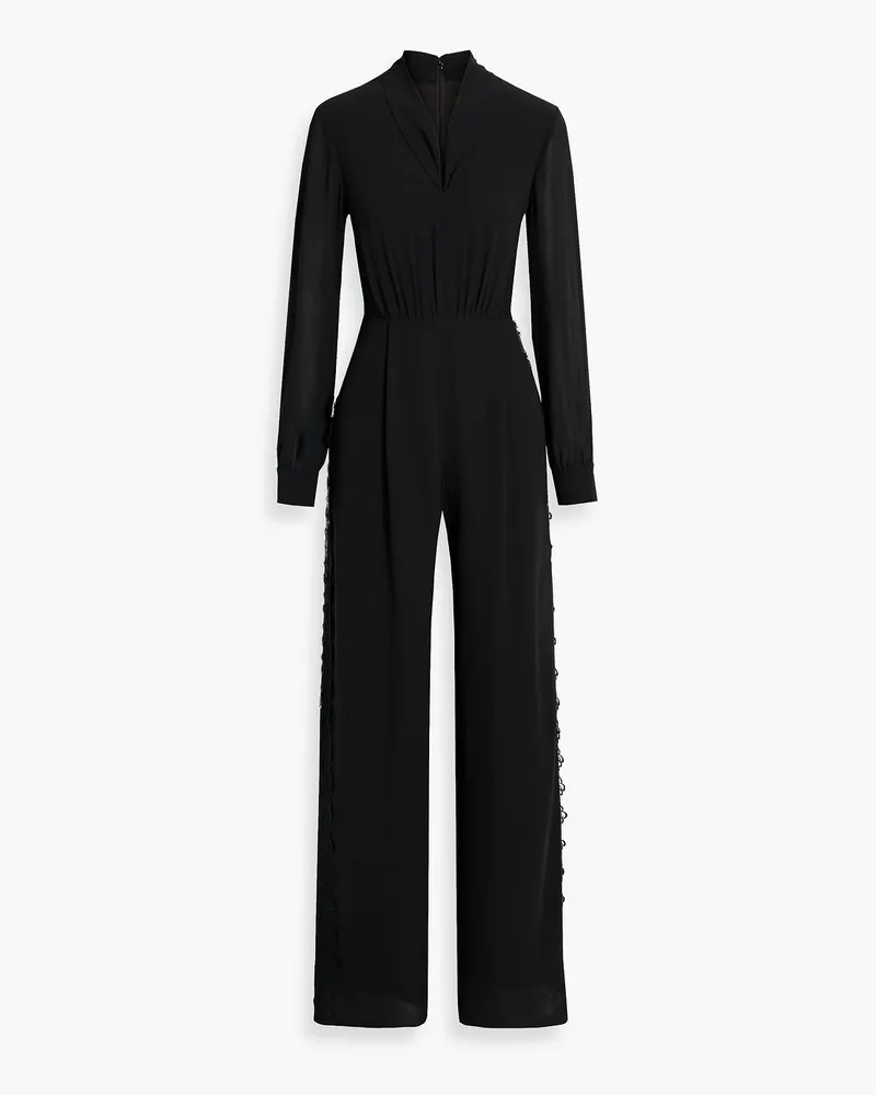 Mikael Aghal Lace-trimmed draped crepe jumpsuit - Black Black