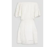 Michelle off-the-shoulder embroidered georgette mini dress - White