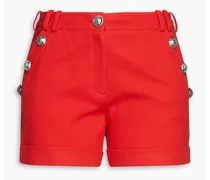 Button-embellished cotton-canvas shorts - Red