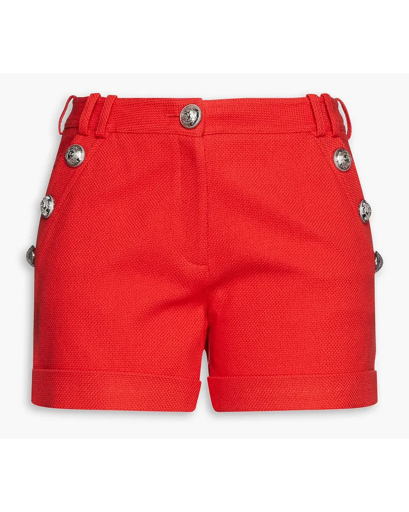 Button-embellished cotton-canvas shorts - Red