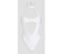 Studded cutout swimsuit - White