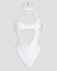 Alessandra Rich Embellished cutout swimsuit - White White