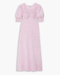 RIXO Corsica shirred striped cotton-blend midi dress - Pink Pink