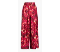 Clemence printed silk-twill wide-leg pants - Pink