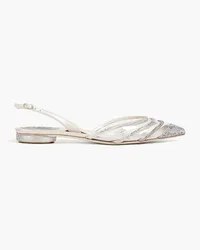 René Caovilla Vivienne embellished satin slingback point-toe flats - Gray Gray