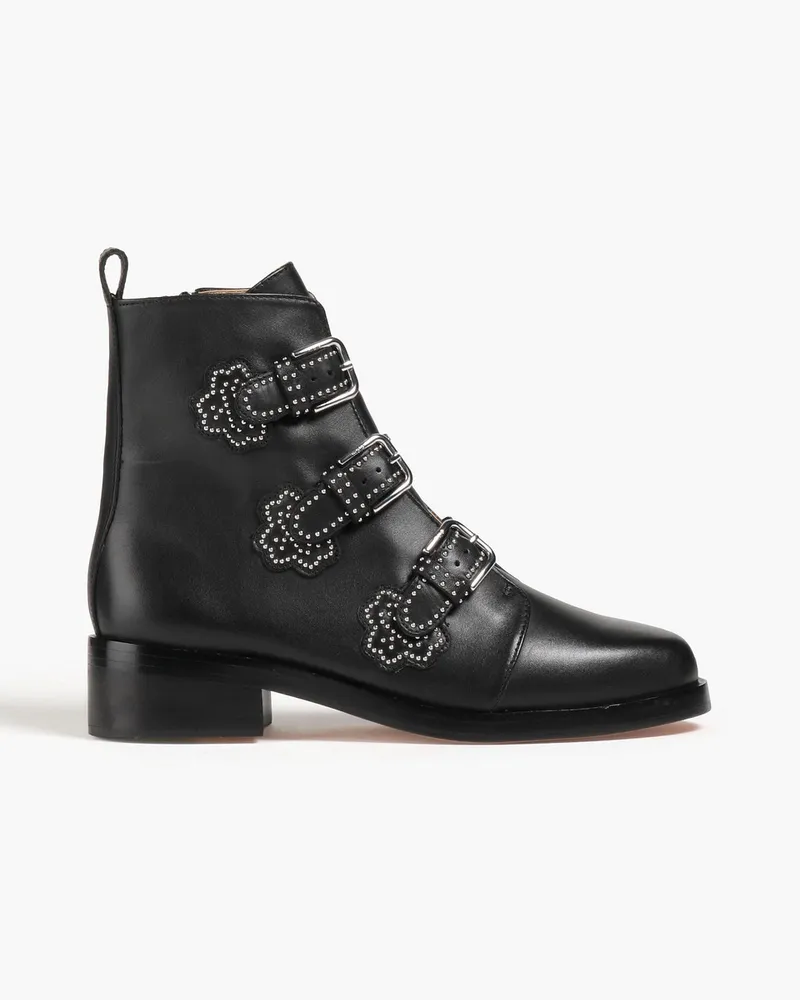 Maje Studded leather ankle boots - Black Black