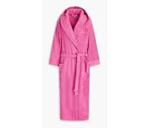Embroidered cotton-terry hooded bathrobe - Pink