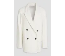 Brunello Cucinelli Double-breasted metallic cotton-blend twill blazer - White White