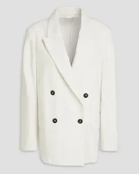 Brunello Cucinelli Double-breasted metallic cotton-blend twill blazer - White White