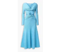 Paige cutout ribbed cotton-blend midi dress - Blue