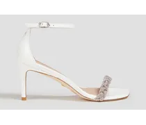 Crystal-embellished patent-leather sandals - White