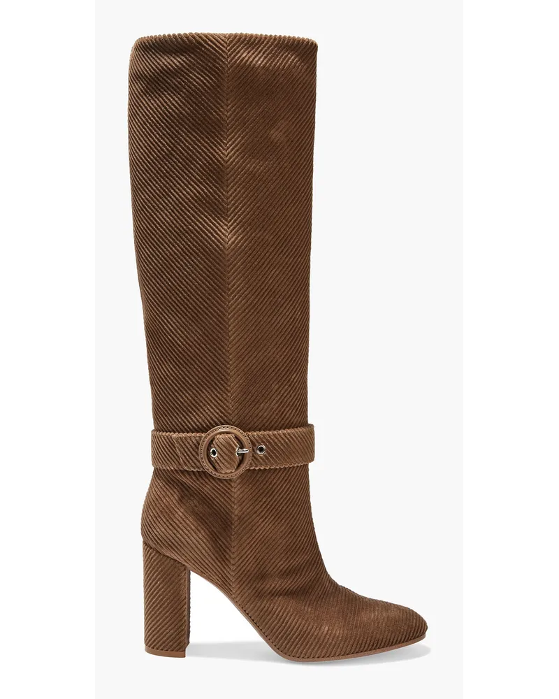 Gianvito Rossi Lucas buckle-embellished corduroy knee boots - Brown Brown