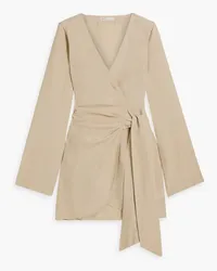 Onia Linen and Lyocell-blend mini wrap dress - Neutral Neutral