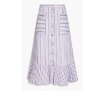 Blondy striped linen-blend gauze midi skirt - Purple