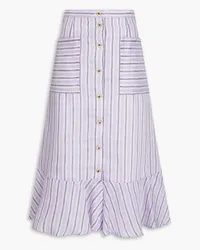 Sandro Striped linen-blend gauze midi skirt - Purple Purple