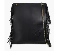 Fringed leather shoulder bag - Black