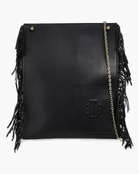 Maje Fringed leather shoulder bag - Black Black