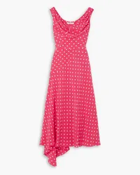 Alessandra Rich Asymmetric polka-dot silk crepe de chine midi dress - Pink Pink