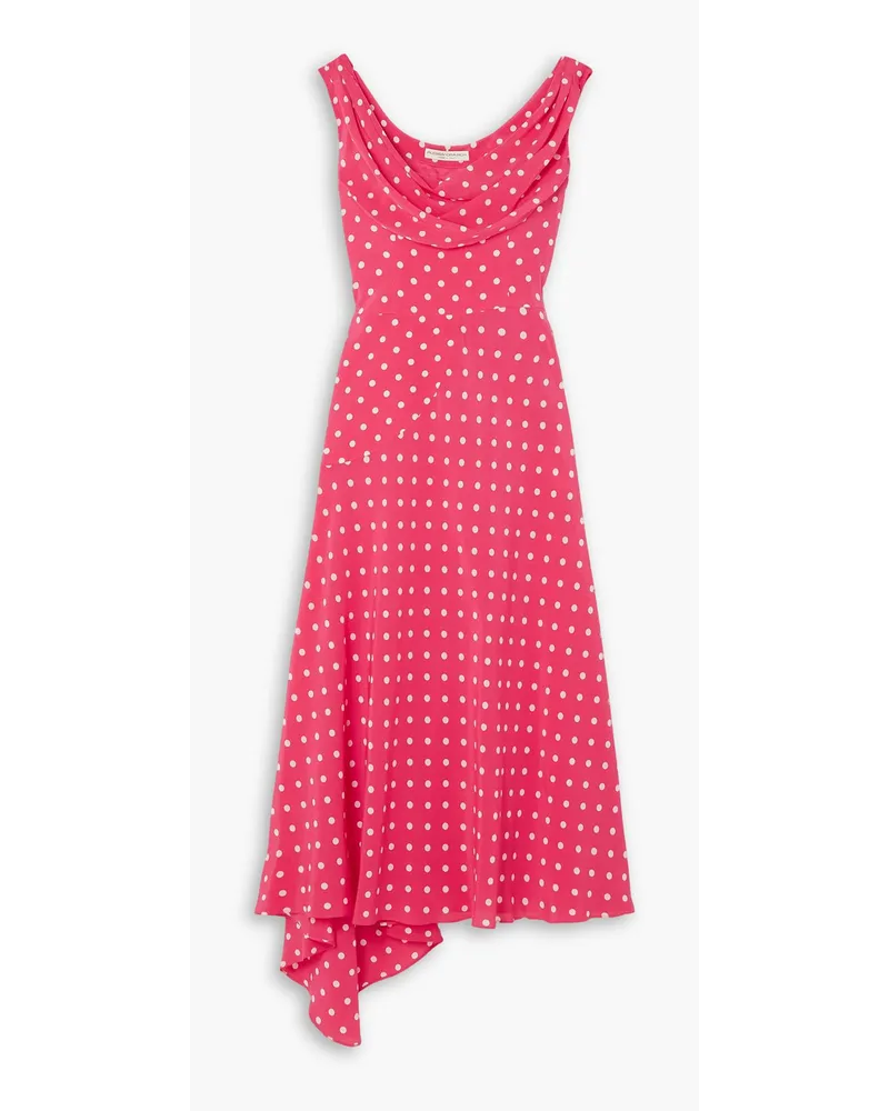 Alessandra Rich Asymmetric polka-dot silk crepe de chine midi dress - Pink Pink