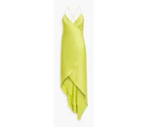 Asymmetric silk-satin maxi wrap dress - Yellow