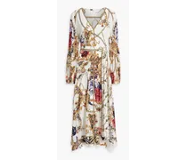 Crystal-embellished printed silk crepe de chine maxi dress - Yellow