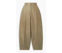 Cotton and linen-blend twill tapered pants - Neutral