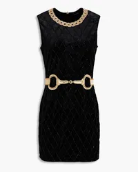 Balmain Embellished argyle velvet mini dress - Black Black