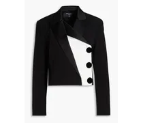 Cropped double-breasted crepe-paneled satin jacket - Black