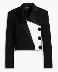 Balmain Cropped double-breasted crepe-paneled satin jacket - Black Black